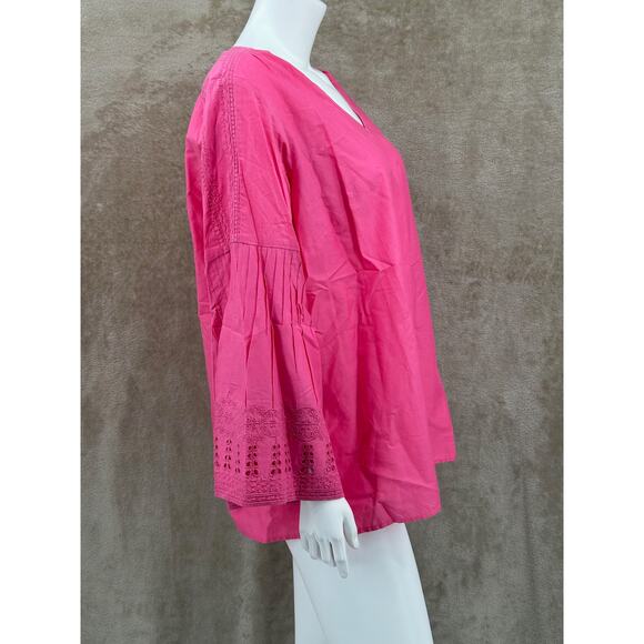Soft Surroundings Top Womens 1X Heloise Eyelet Sleeve Tunic Azalea Pink Boho NWT - Picture 3 of 10